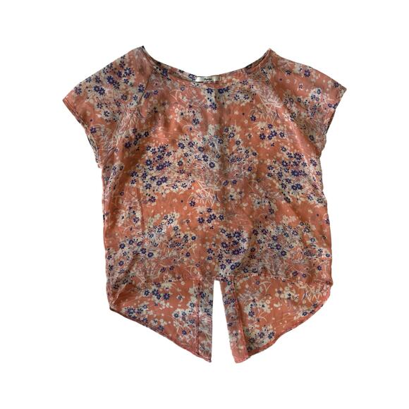 Papaya Coral Floral Button Back Blouse Women’s M High-Low Split Hem Top USA - Picture 1 of 6